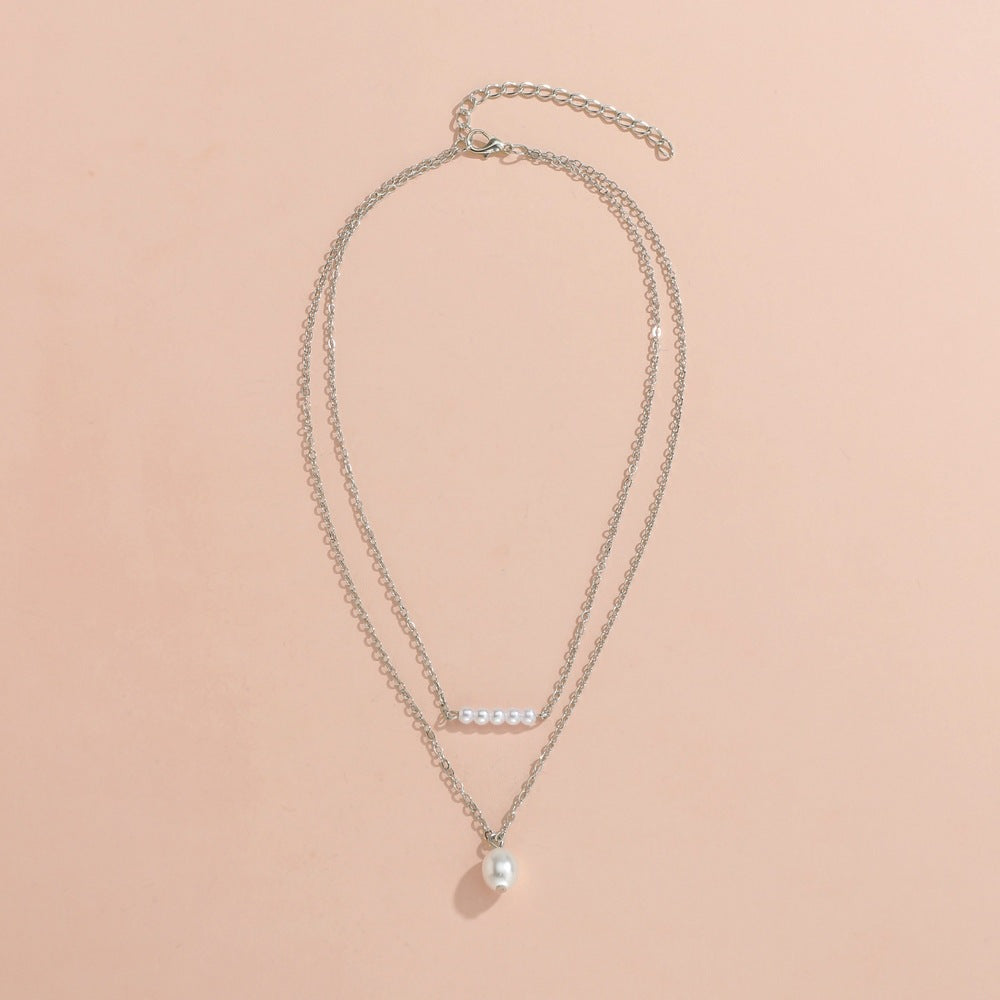 Women's Stick Pearl Pendant Stacked Alloy Clavicle Necklaces