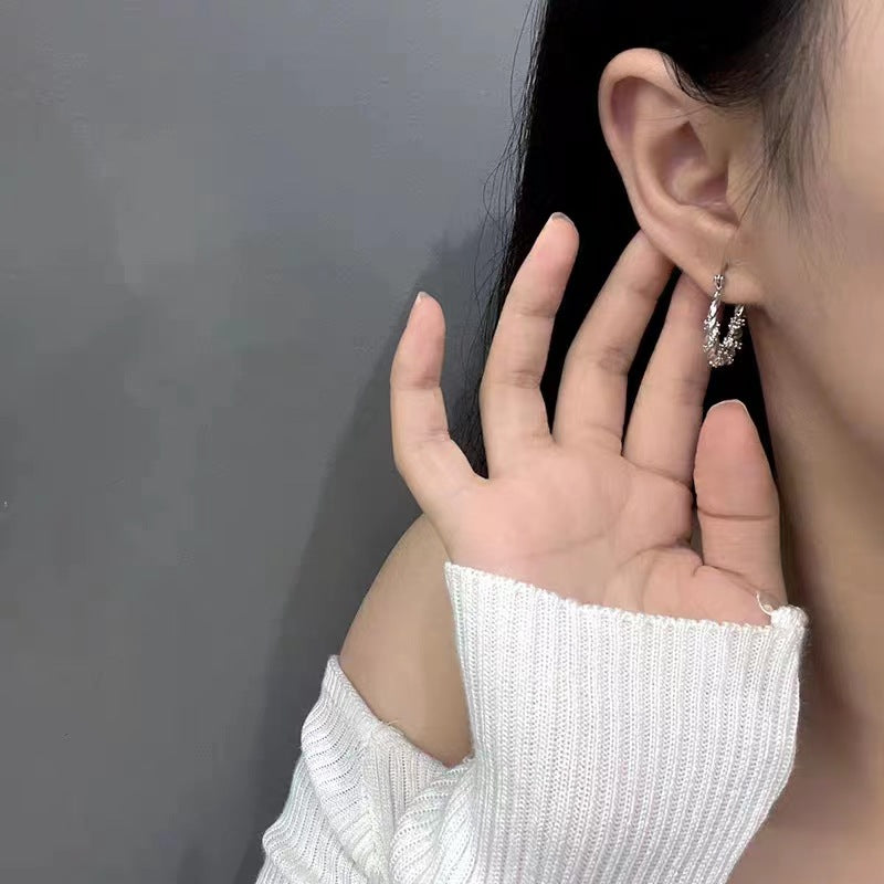 Rhinestone Ear Clip Female Light Luxury Minority Unique Earrings