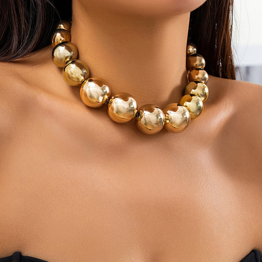 Women's Exaggerated Big Round Bead Punk Short Necklaces