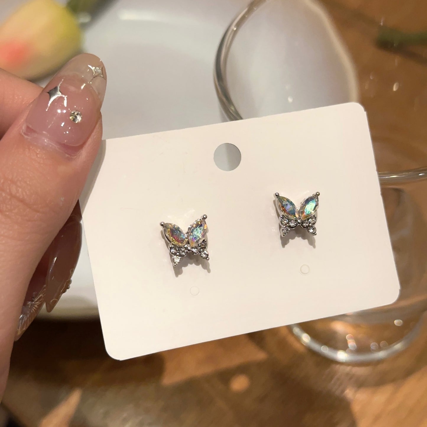 Color Zircon Butterfly Female Colorful Super Shiny Earrings