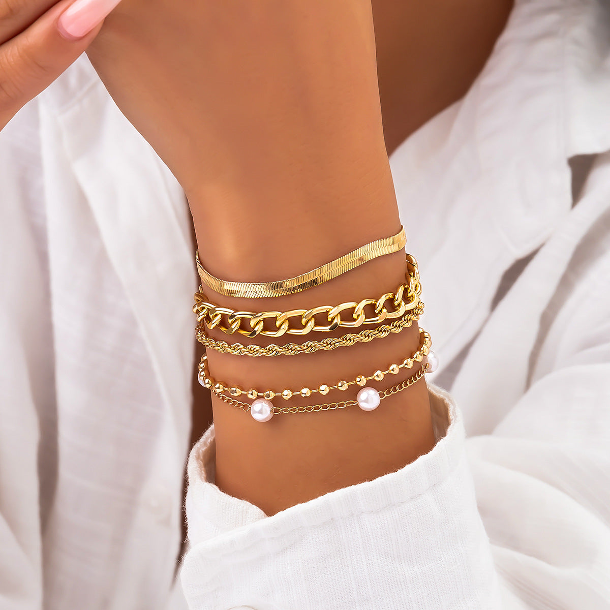 Women's Sweet Cool Imitation Pearl Suit Personality Cross Bracelets