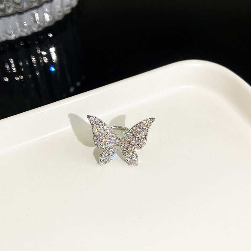 Women's Luxury Full Diamond Butterfly Ear Clip Earless Elf Cold Rings