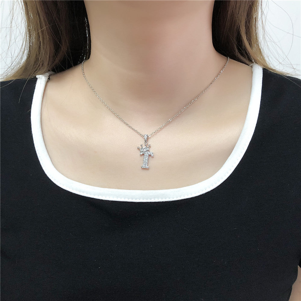 Copper Micro Inlaid Zircon Crown English Necklaces