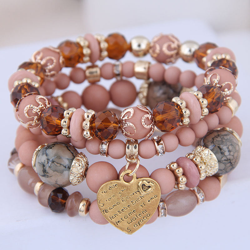 Women's Retro Ethnic Style Elastic Crystal Heart Bracelets