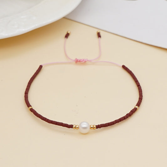 Bracelets de riz en perles d'eau douce naturelles de style bohème pour femmes