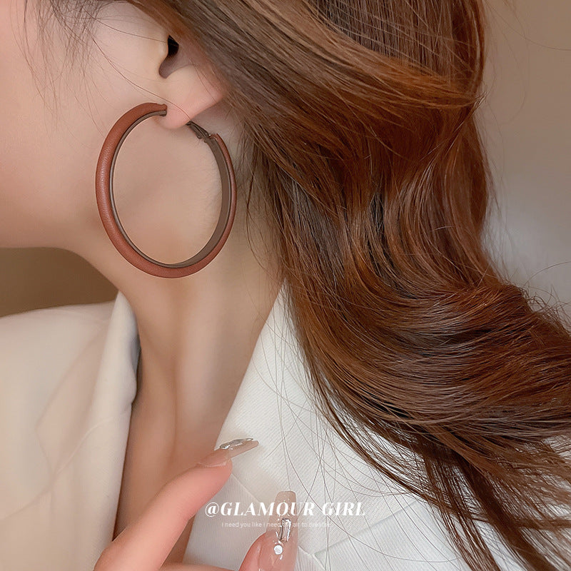 Leather Circle Ear Niche Exaggerated Cold Style Eardrop Rings