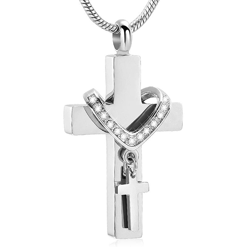 Stainless Steel Commemorative Pet Urn Cross Necklaces