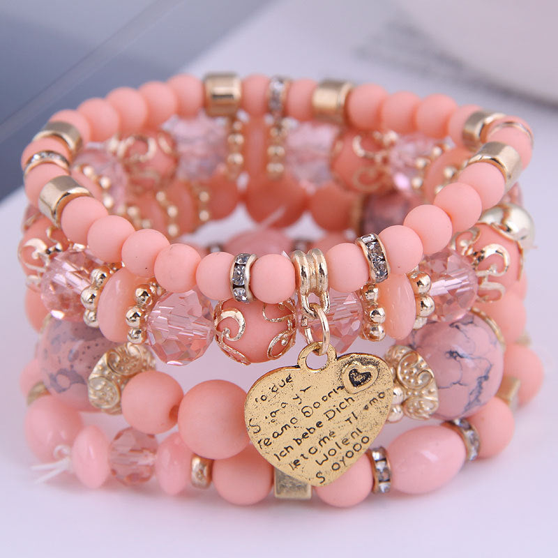 Women's Retro Ethnic Style Elastic Crystal Heart Bracelets