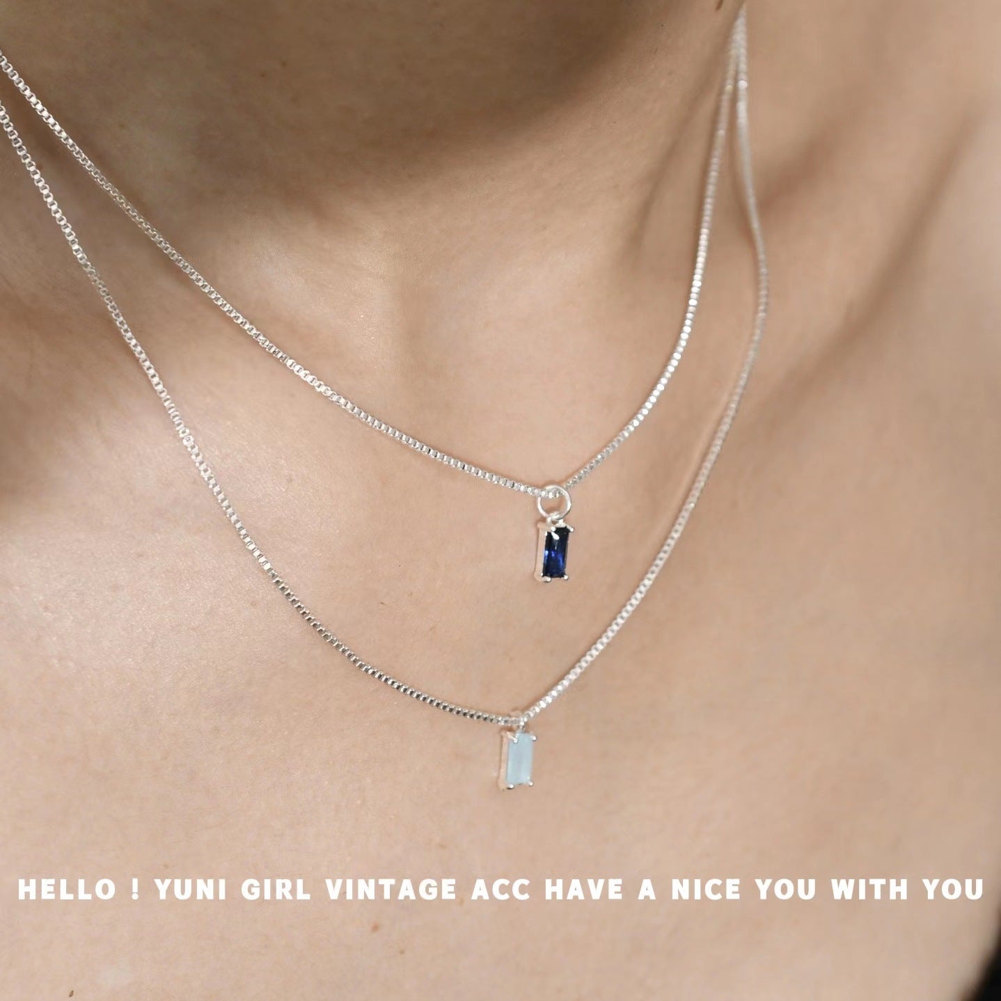 Fresh Blue Color Zircon Twin Clavicle Necklaces