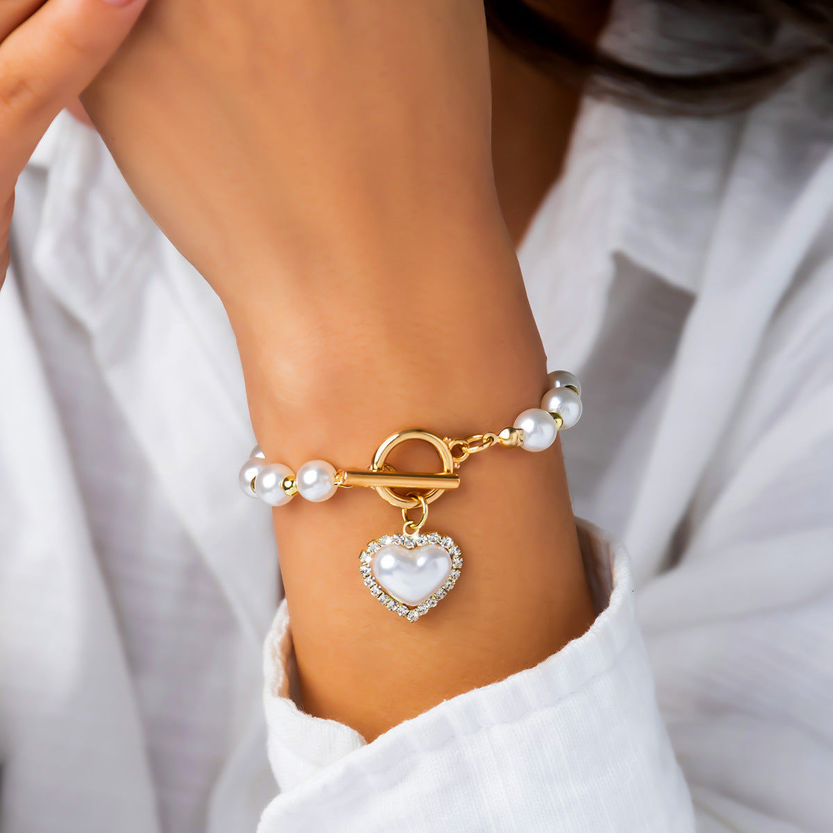 Women's Sweet Cool Imitation Pearl Suit Personality Cross Bracelets