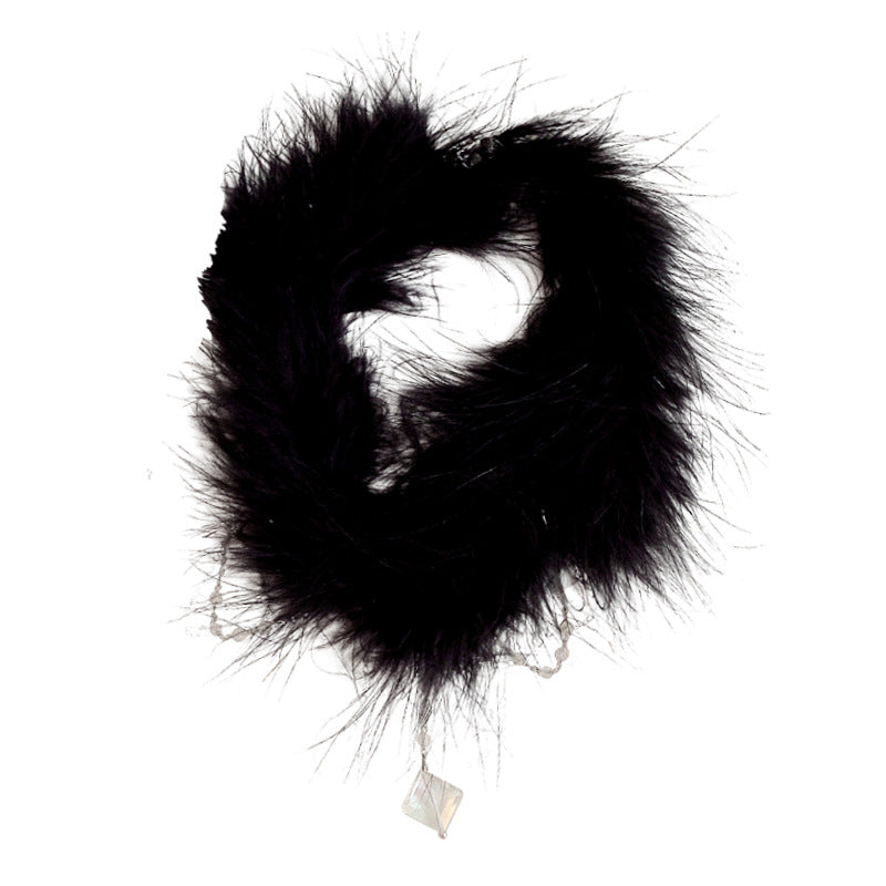 Ostrich Fur Neck Collar Bell Pendant Necklaces