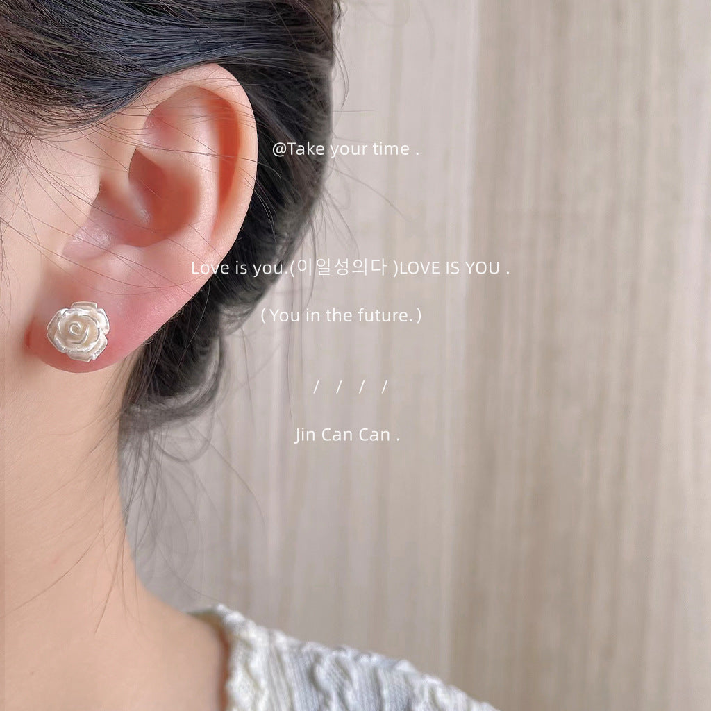Special Flower Sier Needle Pearl Simple Daily Earrings