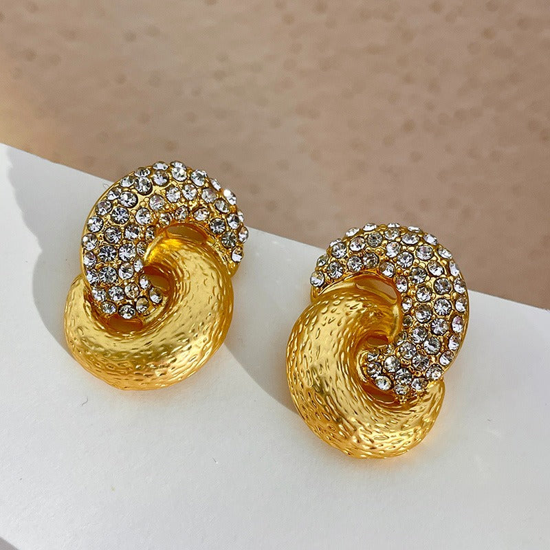Rhinestone Western Antique Style Ancient Gold Earrings