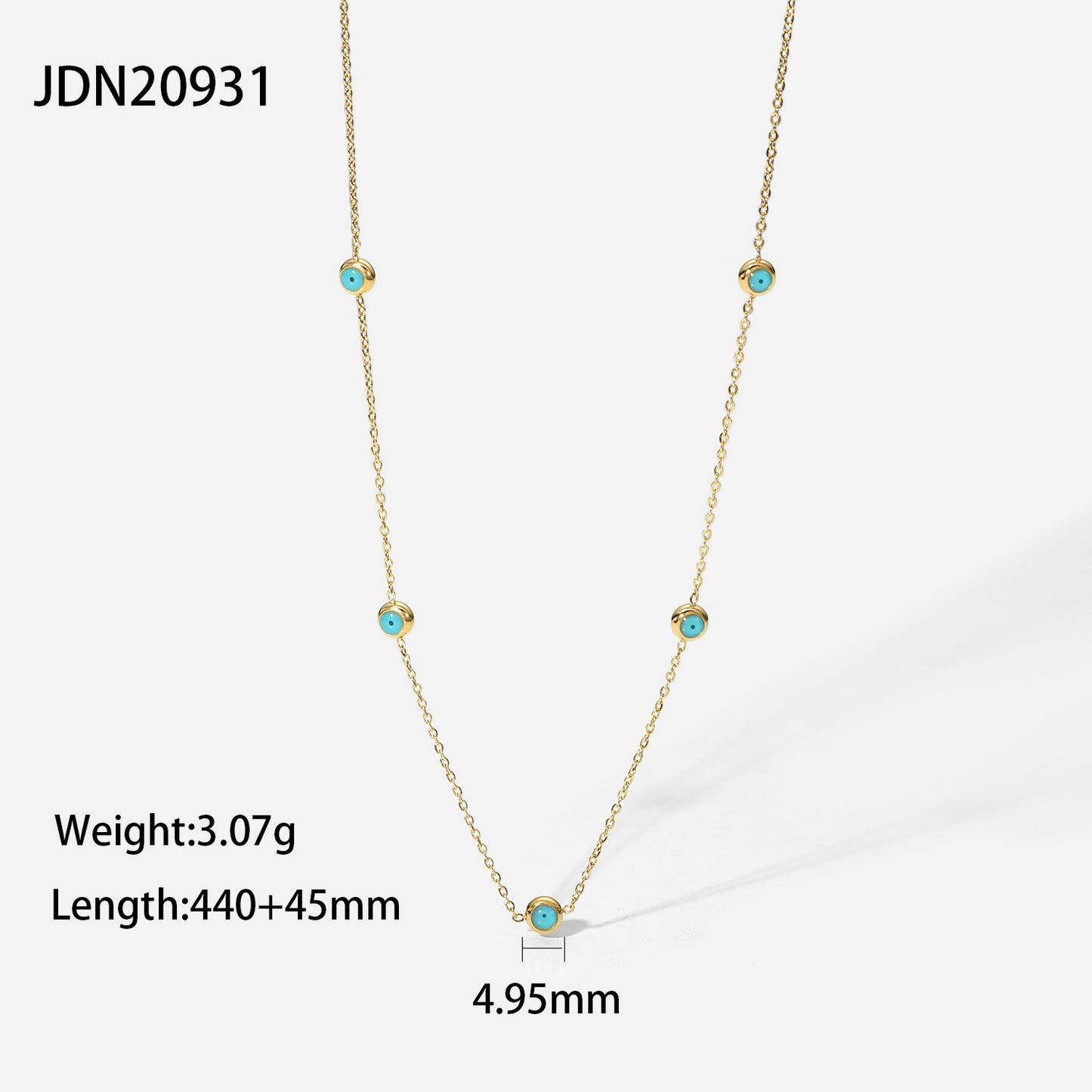 Women's Gold-plated Stainless Steel Turquoise Round Beads Necklaces