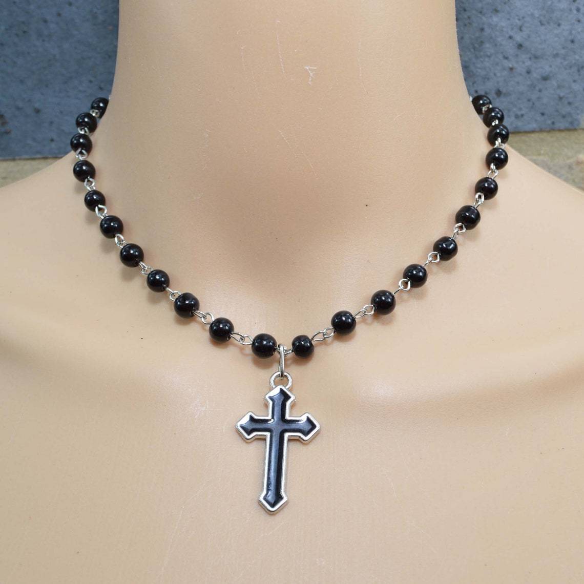 Punk Cross Gothic Ornament White Pearl Necklaces