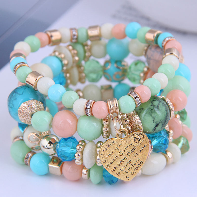 Women's Retro Ethnic Style Elastic Crystal Heart Bracelets