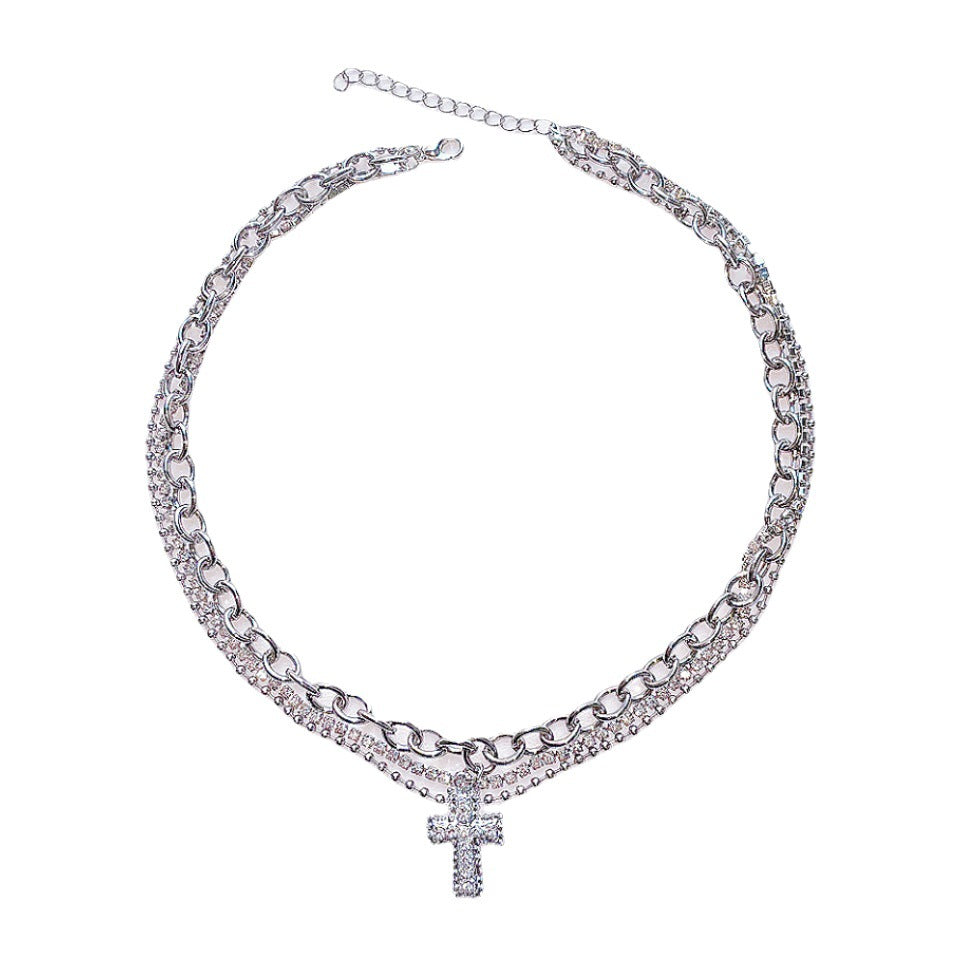 Luxury High-grade Rhinestone Cross Clavicle Chain Necklaces