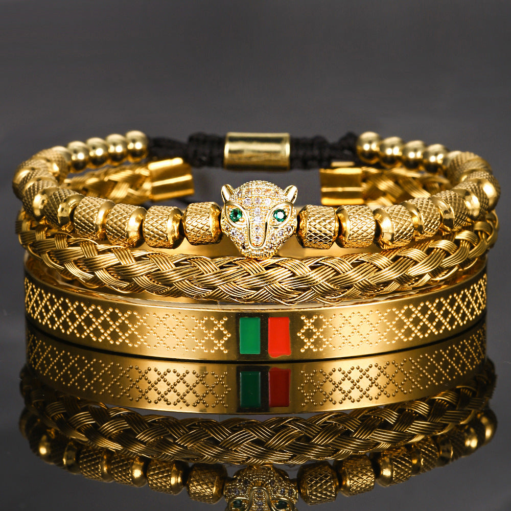 Men's Hop Copper Inlaid Zircon Leopard Head Bracelets