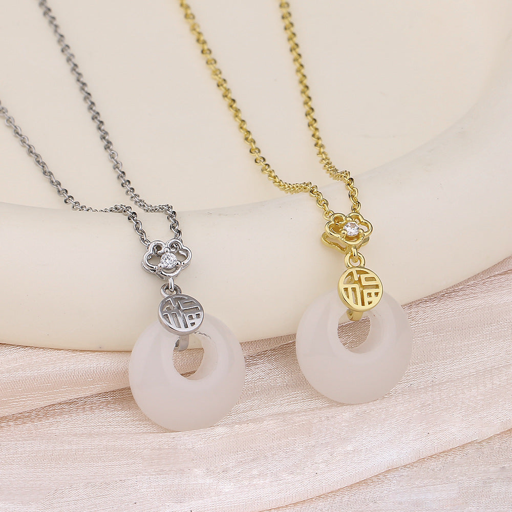 Chalcedony Peace Buckle Ancient Style Lucky Necklaces