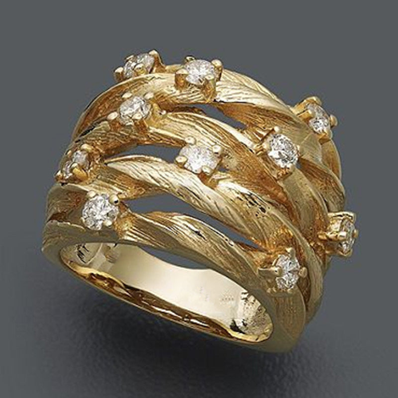 Damen Shi Winding Vine Modische breite Ringe aus Gelbgold