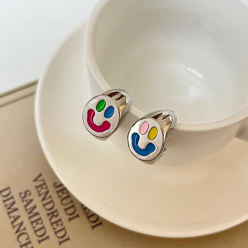 Graceful Contrast Color Drip Glazed Smiling Earrings