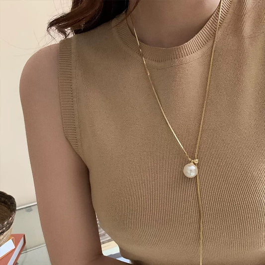 Women's Pull-out Long Pearl For Niche Design French Retro Personality Necklaces