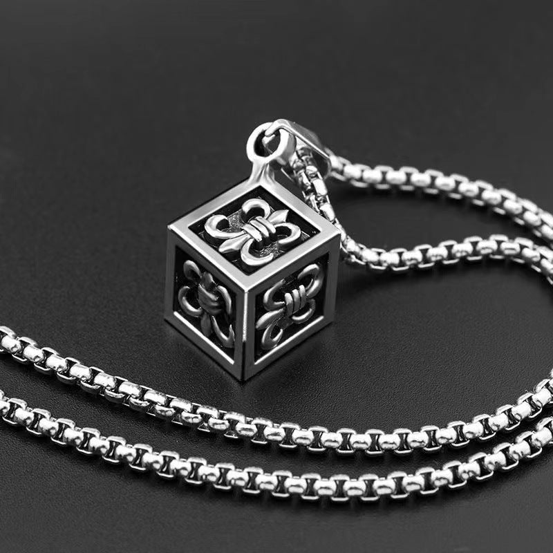 Colliers de Couple avec pendentif Cube et ornements de houblon pour hommes, chaîne de pull