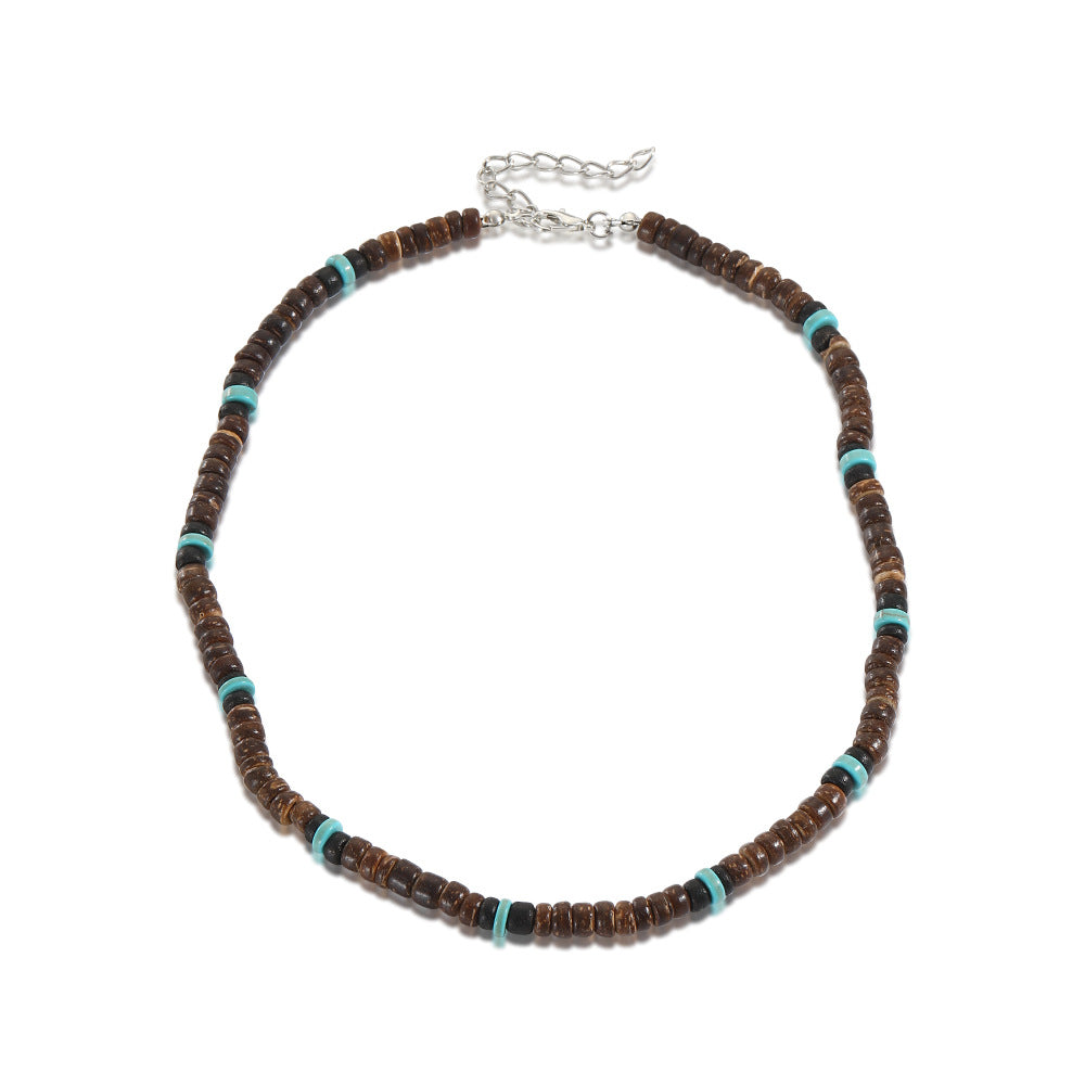 Men's Bohemian Style Coconut Shell Wooden Bead Turquoise Beaded Necklaces