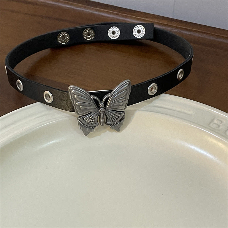 Dark Butterfly Punk Rock Leather Neckband Necklaces