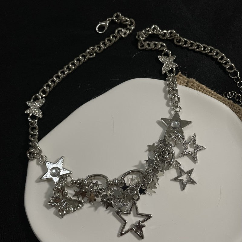 Rhinestone Five-pointed Star Butterfly Chain Clavicle Necklaces