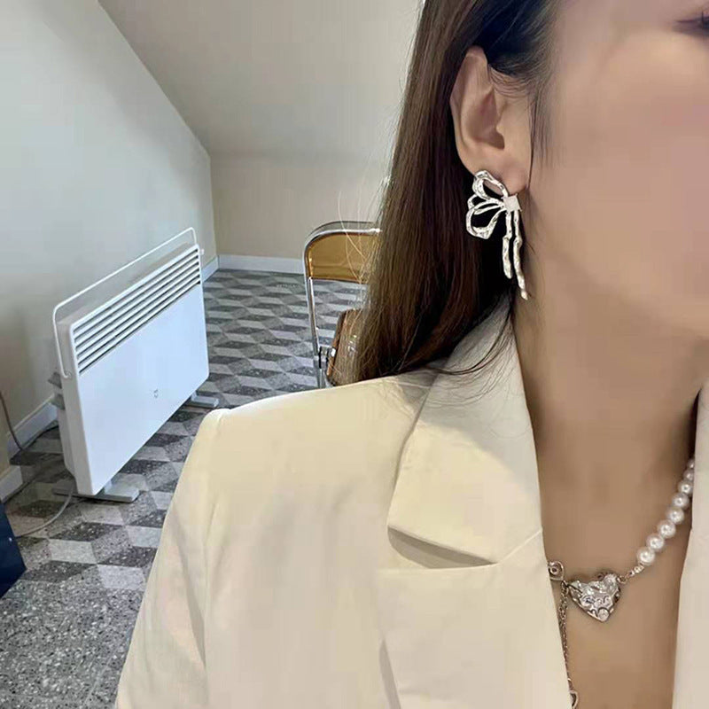 Bowknot Saturn Female Accessories Light Luxury Minority High-grade Earrings