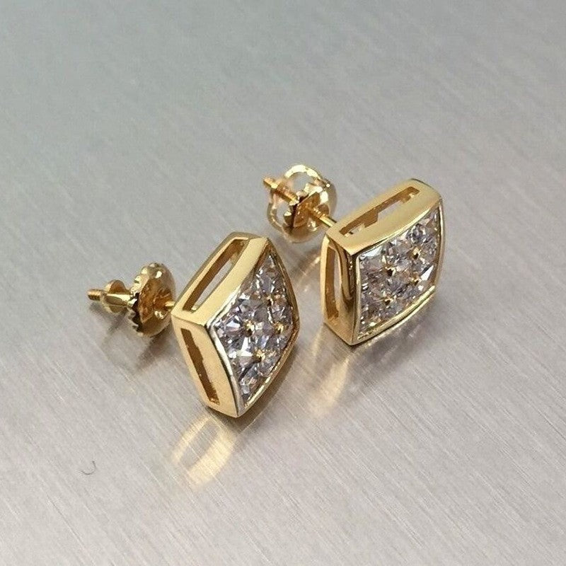 Simple Square Full Diamond Gold-plated Affordable Luxury Style Earrings