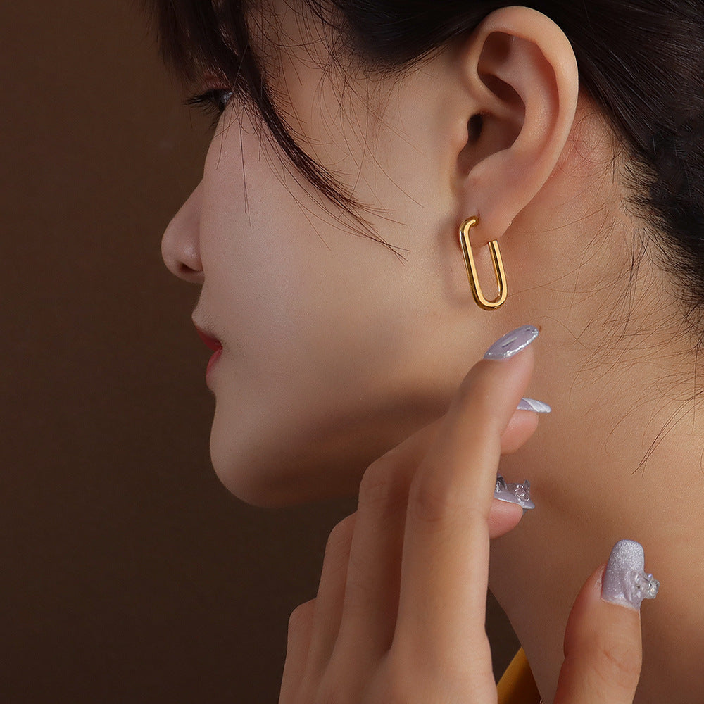 French Style Ornament Type Geometric Ear Titanium Earrings