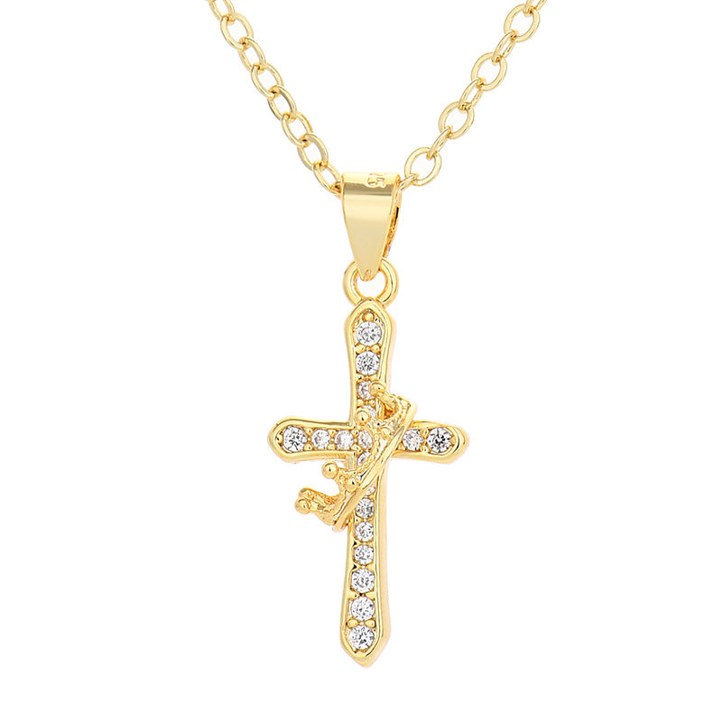 Women's & Men's Gold Diamond Cross Crown Couple And Fashion Necklaces