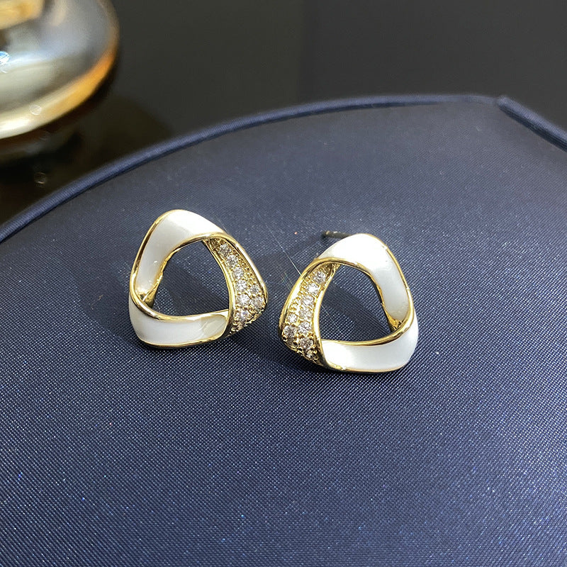 Women's Sier Needle Geometric Rhinestone Exquisite Enamel Earrings