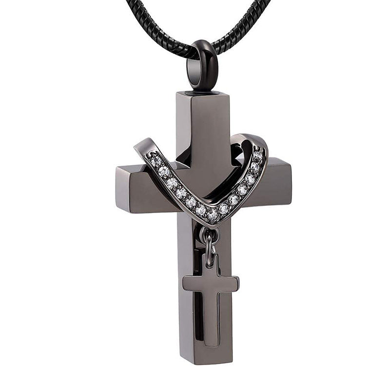 Stainless Steel Commemorative Pet Urn Cross Necklaces