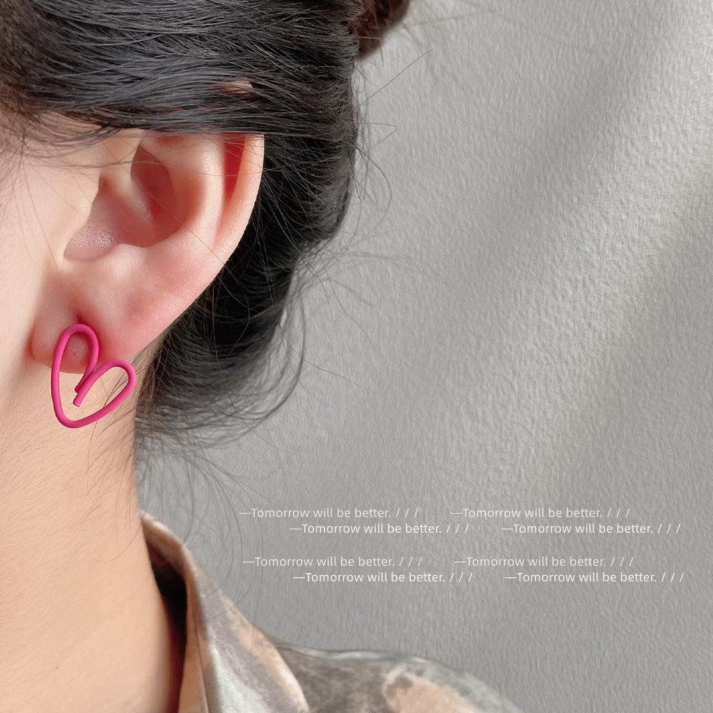 Women's Spring Rose Red Elegant Heart-shaped Korean Earrings