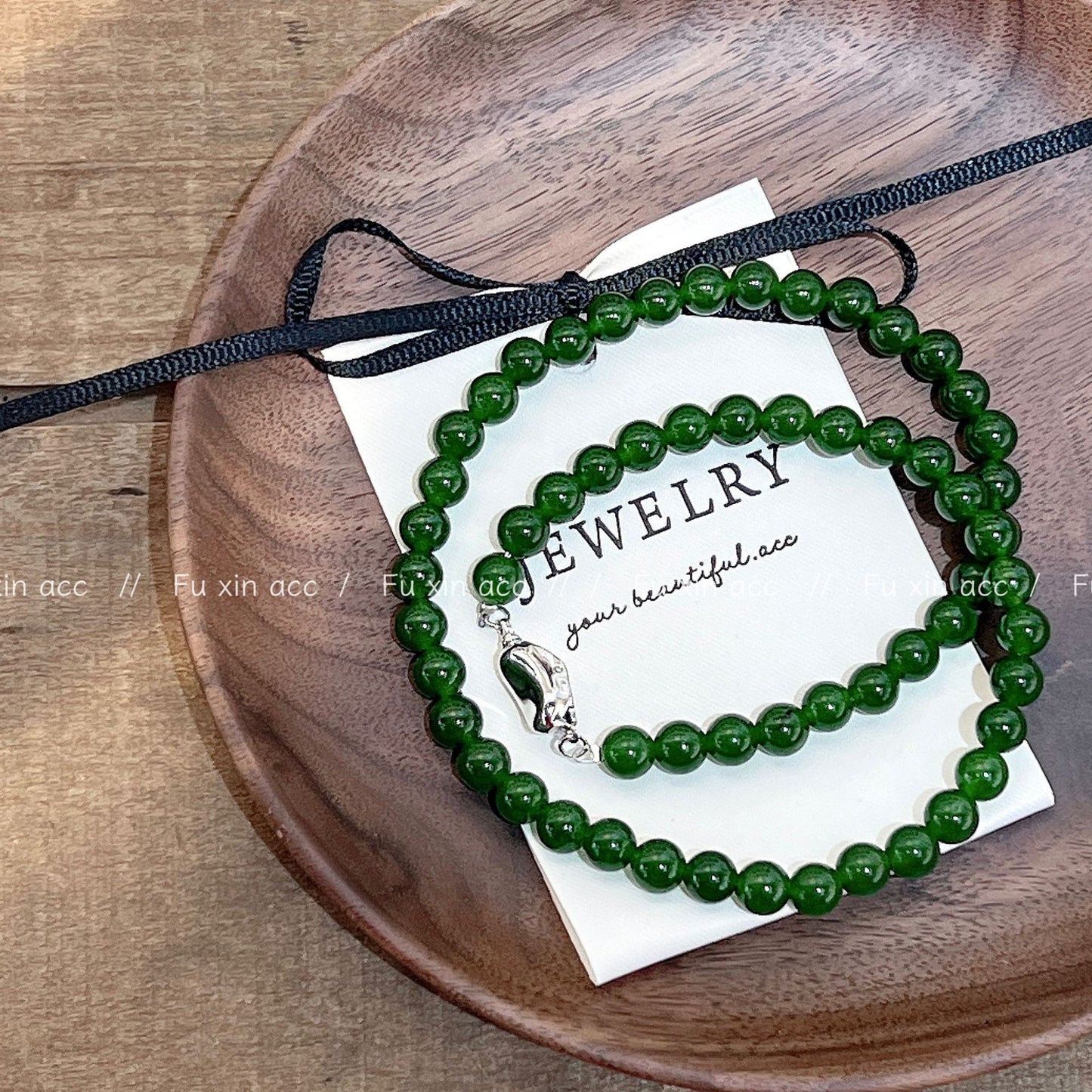 Green Chalcedony Jade Beaded Niche Design Chinese Retro Clavicle Necklaces