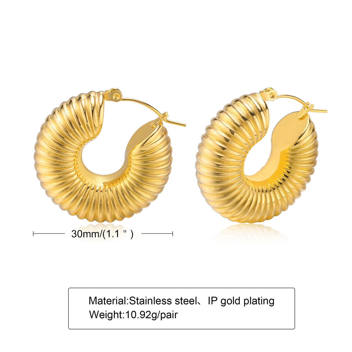 Ornament Hollow Gold Striped Color Big Circle Fashionable Earrings