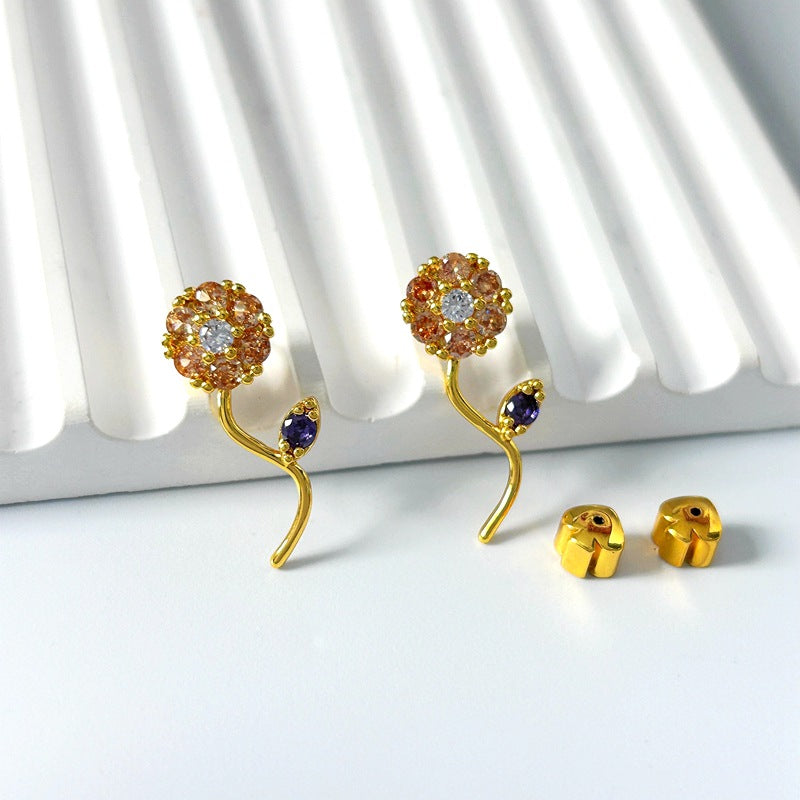 Women's Style Fashion Fresh Temperament Mori Sweet Flowers Full-jeweled Earrings