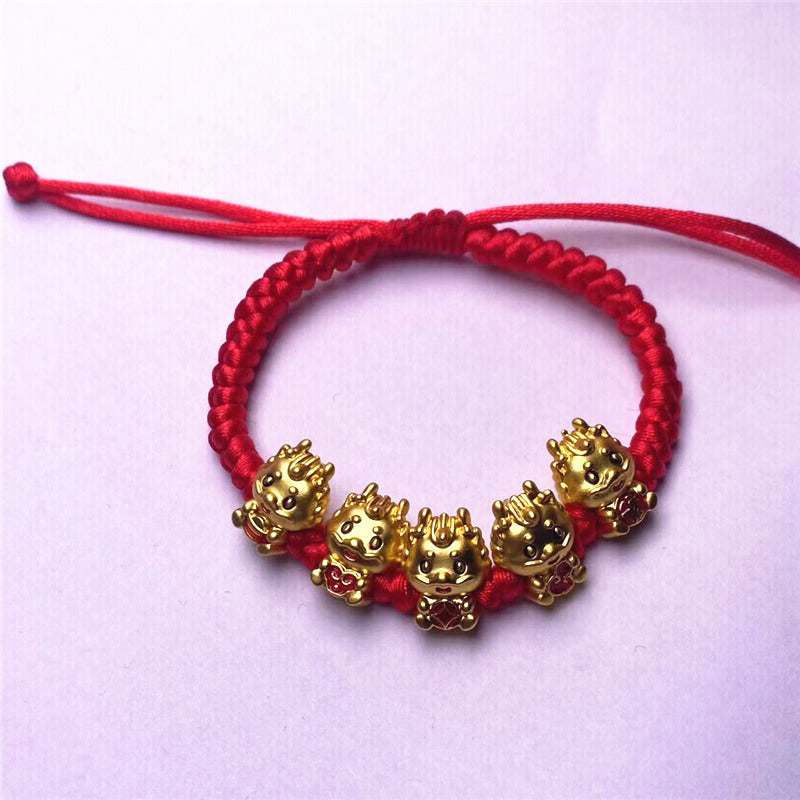 Oil Dripping Alluvial Gold Matte Zodiac Dragon Bracelets