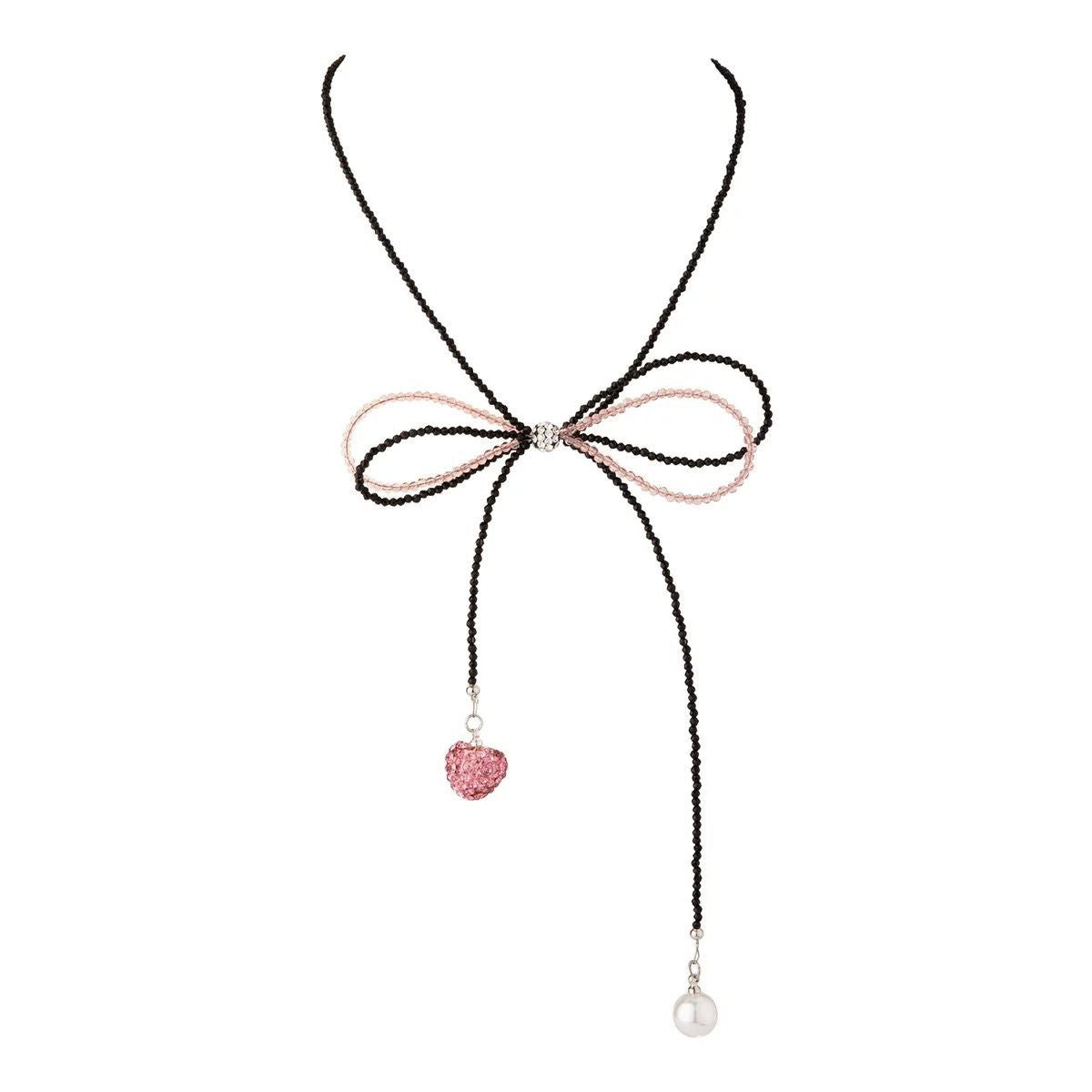 Pink Love Pearl Bowknot Beaded Female Light Necklaces