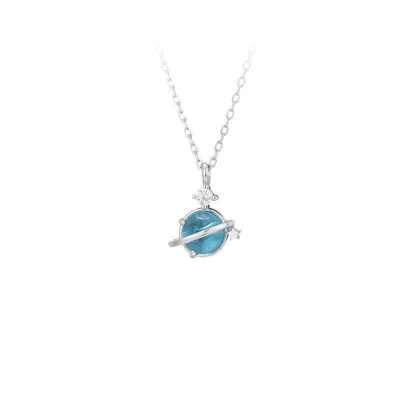 Colorfast Blue Planet Clavicle Chain Female Simple Necklaces