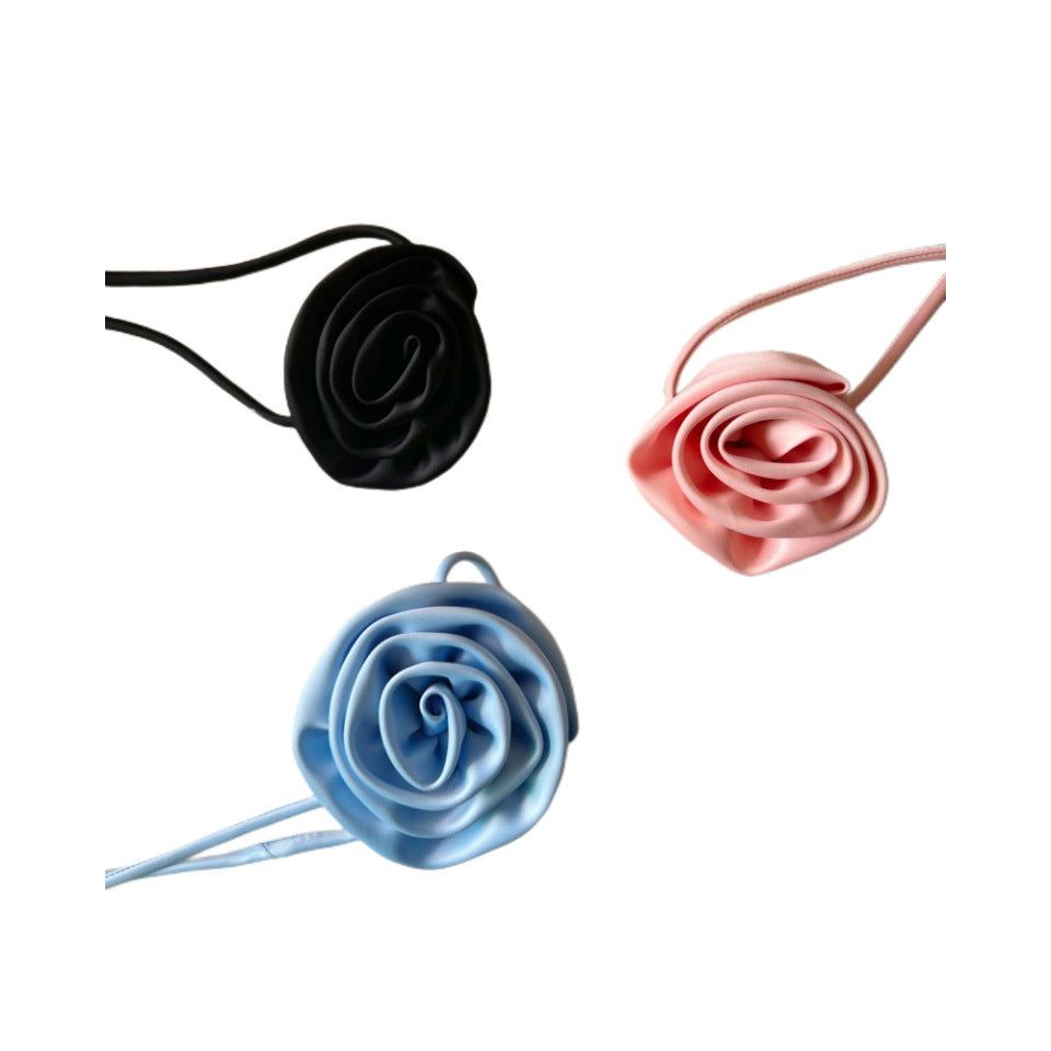 Classy Satin Neck Flower Three-dimensional Rose Necklaces