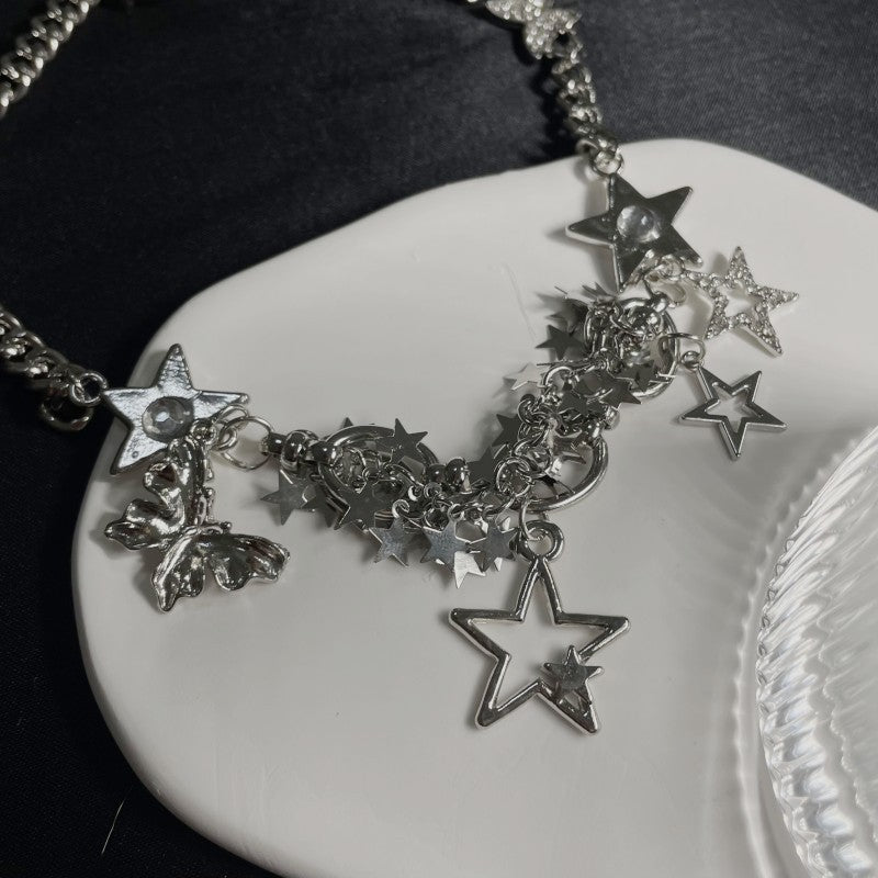 Rhinestone Five-pointed Star Butterfly Chain Clavicle Necklaces