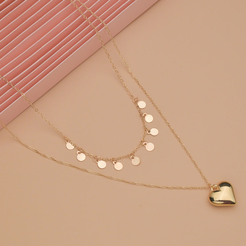 Women's Fashion Peach Heart Round Iron Piece Necklaces