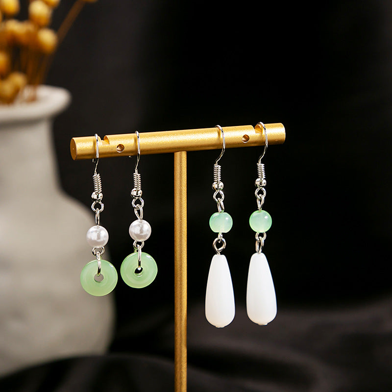 Needle Retro Chinese Pearl Jade Simple Palace Style Earrings
