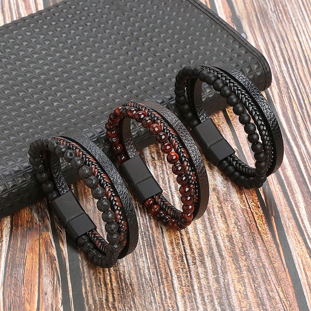 Men's Volcanic Rock Red Tiger Titanium Steel Hand Bracelets