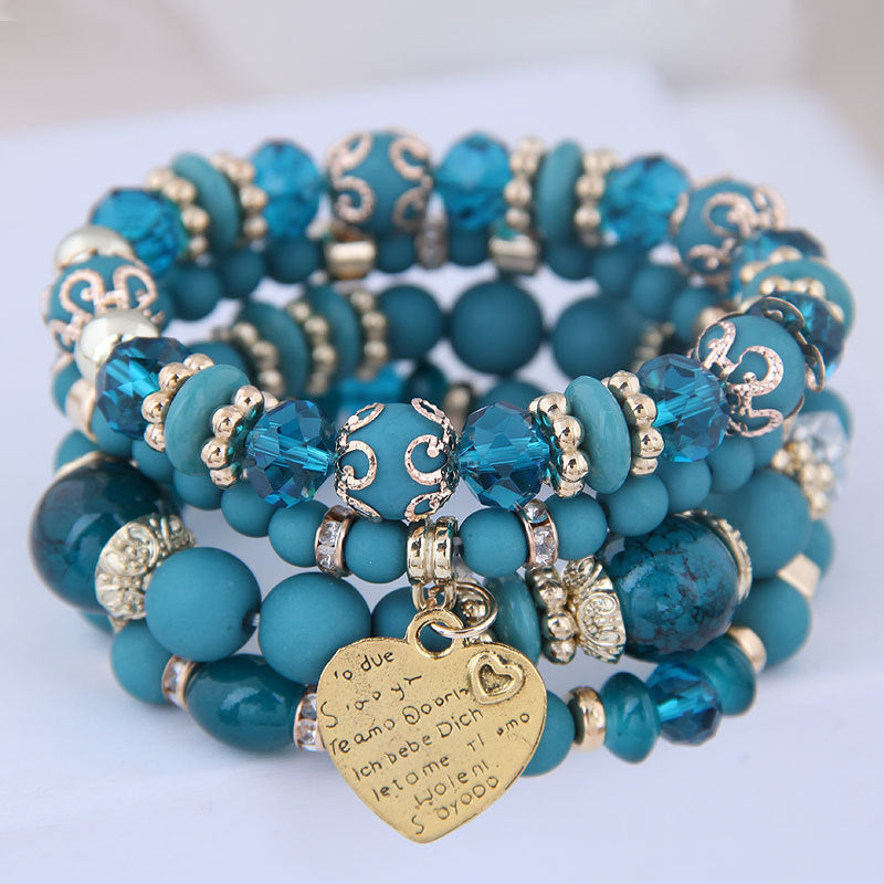 Women's Retro Ethnic Style Elastic Crystal Heart Bracelets