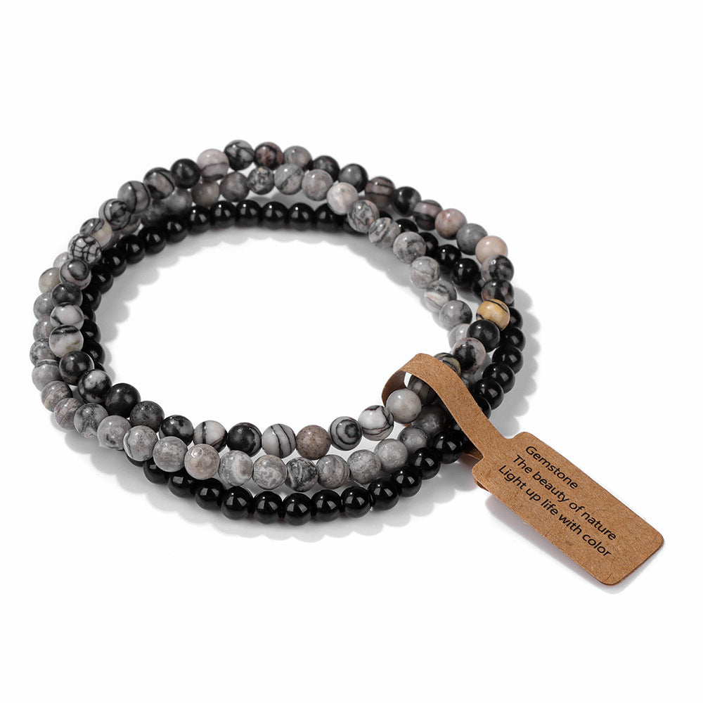 Women's Natural Stone Bead Suit Retro Label Three Bracelets